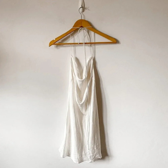 Zara Satin Effect Cowl Neck Slip Mini Dress White Sz Small Blogger Fav - Picture 7 of 11